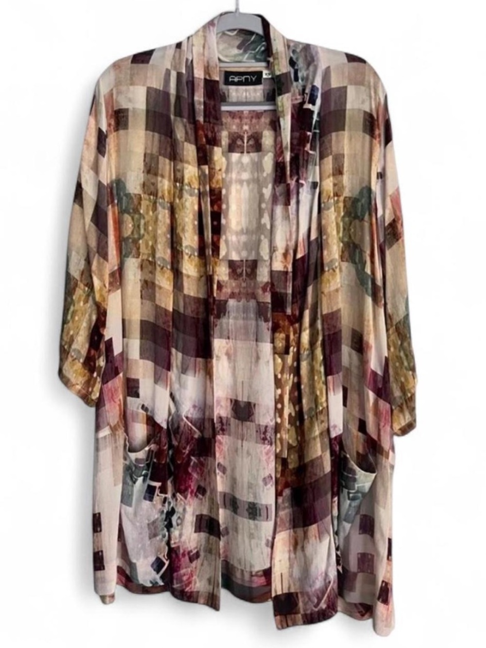APNY Multicolor Geometric Design Open Front Kimono w/Pockets